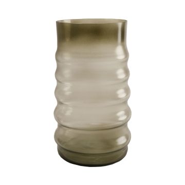 Jarrón de cristal MAKKURO estriado, verde bosque-transparente, 23cm, Ø15cm
