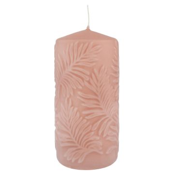 Vela cilíndrica MATHIEU con motivo de hoja de palmera, rosa, 15 cm, Ø 7 cm, 63 h Vela cilíndrica MATHIEU con motivo de hoja de palmera, rosa, 15 cm, Ø 7 cm, 63 h