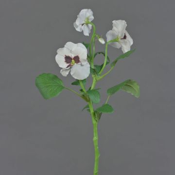 Rama artificial de pensamientos SIANIE, blanco-burdeos, 35 cm, Ø 5-6,5 cm