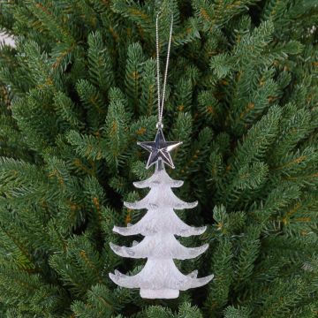 Abeto acrílico para colgar RION con estrella, brillo, blanco-plata, 12cm, Ø9cm