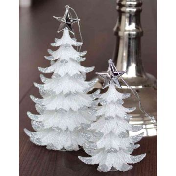 Abeto acrílico para colgar RION con estrella, brillo, blanco-plata, 12cm, Ø9cm