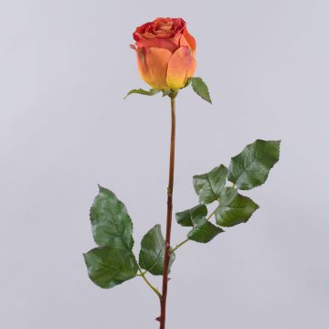Rosa artificial OPHELIE, naranja-amarillo, 85 cm, Ø 7 cm