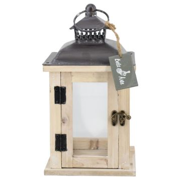 Linterna de madera BEGGY con cristal, asa, beige, 15,5 x 15,5 x 29 cm Linterna de madera BEGGY con cristal, asa, beige, 15,5 x 15,5 x 29 cm