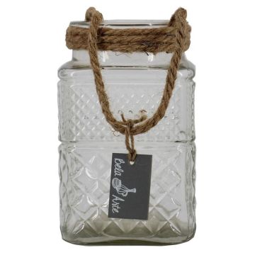 Lámpara de viento MELMY con cordón, diseño de rombos, transparente, 19,5 cm, Ø 11 cm Lámpara de viento MELMY con cordón, diseño de rombos, transparente, 19,5 cm, Ø 11 cm