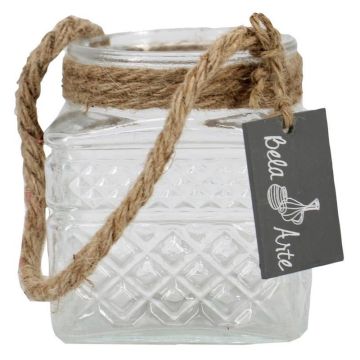 Lámpara de viento MELMY con cordón, diseño de rombos, transparente, 10 cm, Ø 9 cm Lámpara de viento MELMY con cordón, diseño de rombos, transparente, 10 cm, Ø 9 cm