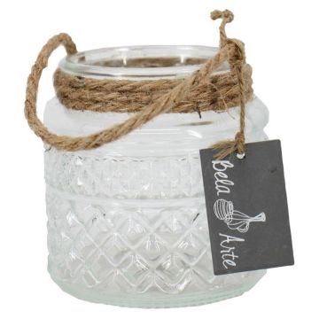 Lámpara de viento OPALUS con cordón, diseño de rombos, transparente, 10,5 cm, Ø 10,5 cm Lámpara de viento OPALUS con cordón, diseño de rombos, transparente, 10,5 cm, Ø 10,5 cm