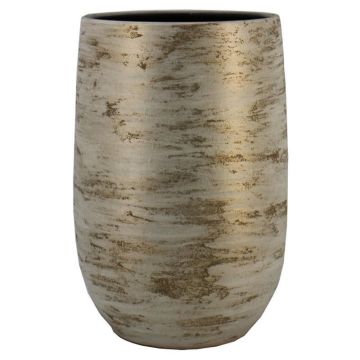 Jarrón de cerámica RODYN con estrías, degradado de color, blanco y dorado, 50 cm, Ø 32 cm Jarrón de cerámica RODYN con estrías, degradado de color, blanco y dorado, 50 cm, Ø 32 cm