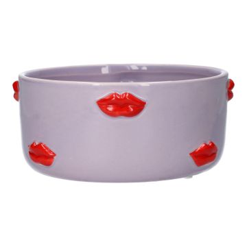 Cuenco decorativo ADELIA con motivo de labios, cerámica, rojo lila, 8 cm, Ø 18,5 cm