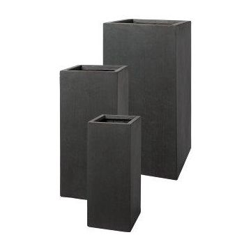 Columna de plantas cuadrada KIRIMA, 3 unidades, fibra de vidrio, antracita, 20x20x50cm, 26x26x60cm, 33x33x70cm Columna de plantas cuadrada KIRIMA, 3 unidades, fibra de vidrio, antracita, 20x20x50cm, 26x26x60cm, 33x33x70cm