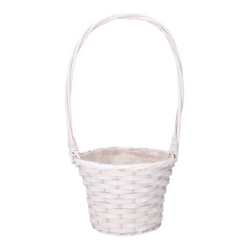 Cesta para plantas BARONIKA con asa, mimbre, blanco, 48 cm, Ø 25 cm