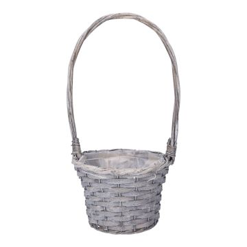 Cesta para plantas BARONIKA con asa, mimbre, gris, 48 cm, Ø 25 cm