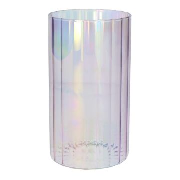 Jarrón para flores BLANDINA, cristal, estriado, morado iridiscente transparente, 18 cm, Ø 10 cm Jarrón para flores BLANDINA, cristal, estriado, morado iridiscente transparente, 18 cm, Ø 10 cm