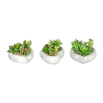 Arreglo de suculentas artificiales SORIPI, 3 unidades, cuenco de cemento en forma de corazón, verde-rosa, 7cm