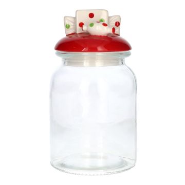 Tarro de cristal JULIENNE con tapa, con caramelos de lunares como asa, transparente y rojo, 19,7 cm, Ø 10,9 cm Tarro de cristal JULIENNE con tapa, con caramelos de lunares como asa, transparente y rojo, 19,7 cm, Ø 10,9 cm