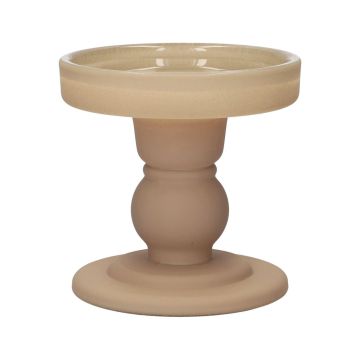 Portavelas para vela cilíndrica de cristal KLEOFINA, con base, beige mate, 8,5cm, Ø8,5cm