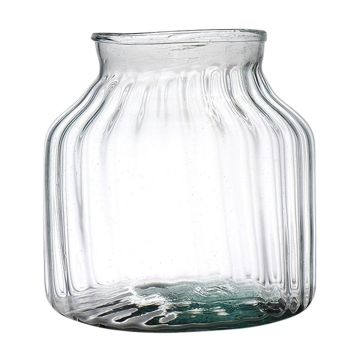 Farol de cristal QUINN EARTH con ranuras, reciclado, verde-transparente, 20cm, Ø21cm