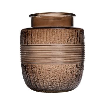 Jarrón de cristal decorativo MARISELA con borde decorativo, marrón-transparente, 18cm, Ø15,5cm