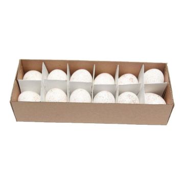 Huevos de gallina decorativos KIKU, 12 unidades, decoración de Pascua, salpicados, blancos Huevos de gallina decorativos KIKU, 12 unidades, decoración de Pascua, salpicados, blancos