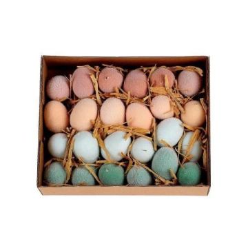 Huevos de gallina decorativos KUSUM, 24 unidades, decoración de Pascua, con flocado, de colores