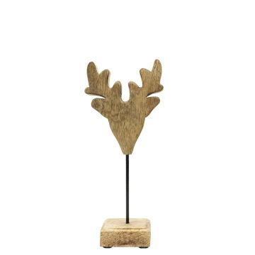 Figura decorativa de ciervo de madera LINDAL, base de madera, color natural, 11 x 7 x 26 cm