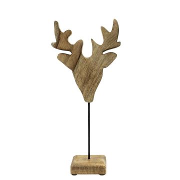 Figura decorativa de ciervo de madera LINDAL, base de madera, color natural, 14,5 x 8 x 33,5 cm
