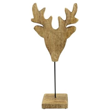 Figura decorativa de ciervo de madera LINDAL, base de madera, color natural, 18 x 10 x 41 cm