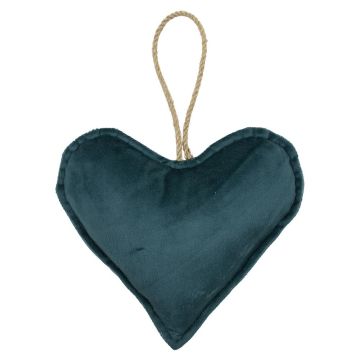 Colgante decorativo en forma de corazón de terciopelo EYRUN, cordón para colgar, azul petróleo, Ø16cm