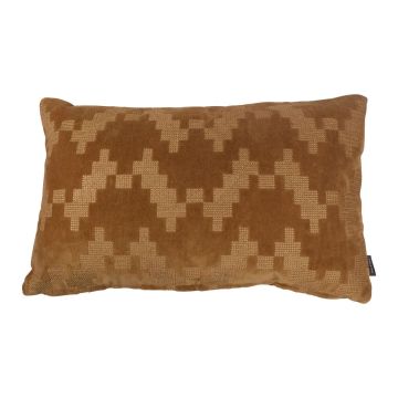 Cojín de terciopelo suave ANJALI, capuchino, estampado en zigzag, 50x30cm