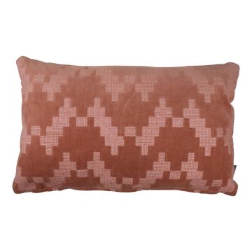 Cojín de terciopelo suave ANJALI, rosa antiguo, estampado en zigzag, 50x30cm