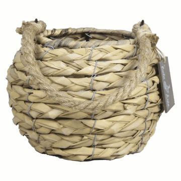 Farolillo de madera JUANITA con portavelas de té de vidrio, asa, trenzado, beige, 13cm, Ø17cm