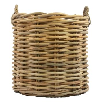 Cesta redonda de ratán BENIGNO con asa, marrón, 65 cm, Ø 61 cm