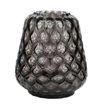 Florero de cristal LEISSAN, diseño de panal, gris, 30cm, Ø23cm