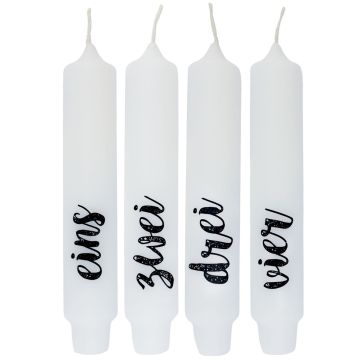 Vela cilíndrica con mensaje «KELANI», Adviento, 4 velas, 4 mensajes, multicolor, 16,5 cm, Ø 2,8 cm, 6 h