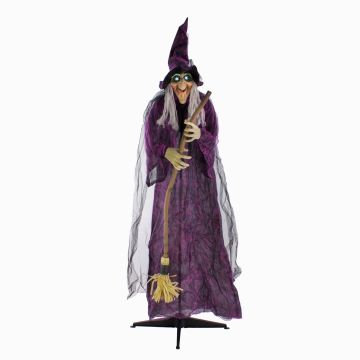 Figura decorativa de Halloween «Bruja FERDERRA» con función de movimiento y sonido, escoba, LED, 175 cm Figura decorativa de Halloween «Bruja FERDERRA» con función de movimiento y sonido, escoba, LED, 175 cm