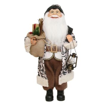 Figurita de Papá Noel ARNDOR, saco de regalos, farol, beige-marrón, 23x14x45cm