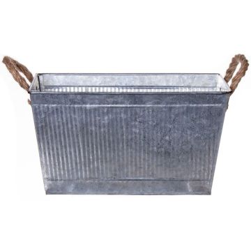 Jardinera rectangular BIMETO con asas, ranuras, zinc, plateada, 29 x 19 x 15 cm