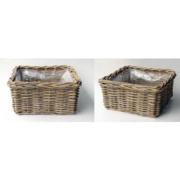 Cesta cuadrada para flores RULANA de ratán, marrón, 30 x 30 x 15 cm