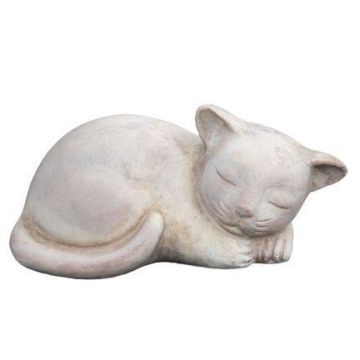 Figura de gato SERIVA de terracota, tumbado, hecho a mano, patinado, beige, 29 x 16 x 13 cm