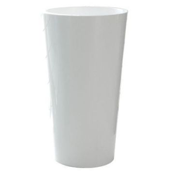 Jardinera redonda alta THERESITA de plástico, con inserto, kit de riego, blanca, 61,5 cm, Ø 33 cm Jardinera redonda alta THERESITA de plástico, con inserto, kit de riego, blanca, 61,5 cm, Ø 33 cm