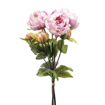 Ramo de flores artificiales de peonías VATANA, lila claro y verde, 50 cm, Ø 18 cm