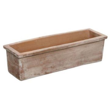Jardinera rectangular de terracota MUNJER, con borde, hecha a mano, patinada, marrón, 62x20x17cm