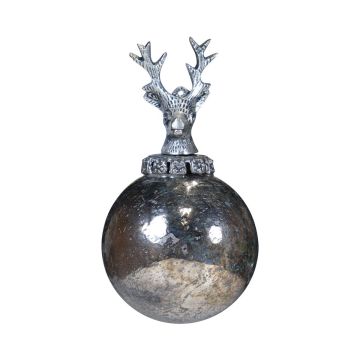 Bola de Navidad NUMI de cristal, ciervo, plata envejecida, Ø 8 cm Bola de Navidad NUMI de cristal, ciervo, plata envejecida, Ø 8 cm