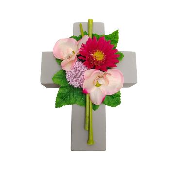 Arreglo floral artificial con gerbera, orquídea, Allium ANSGAR y cruz de plantas, rosa-rosa, 20 x 15 x 9 cm Arreglo floral artificial con gerbera, orquídea, Allium ANSGAR y cruz de plantas, rosa-rosa, 20 x 15 x 9 cm