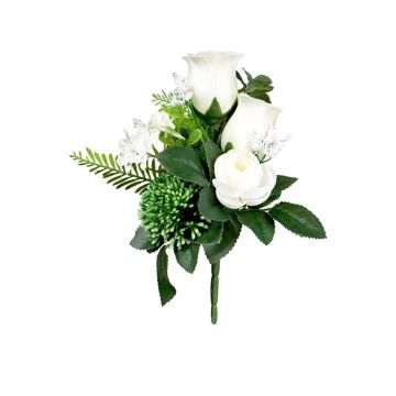 Arreglo floral decorativo: rosa, ranúnculo, allium HOKUNA, varilla, color crema, 27 cm, Ø 20 cm