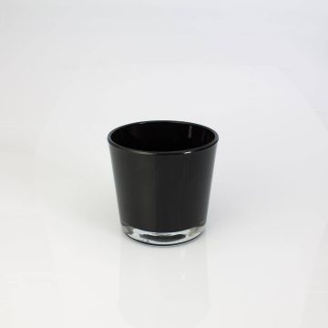 Pequeño vaso de cristal / Portavelas ALENA, negro, 10,5cm, Ø11,5cm