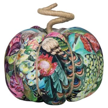 Calabaza decorativa AKUNA de algodón, hecha a mano, con motivo de pavo real, multicolor, Ø 23 cm Calabaza decorativa AKUNA de algodón, hecha a mano, con motivo de pavo real, multicolor, Ø 23 cm