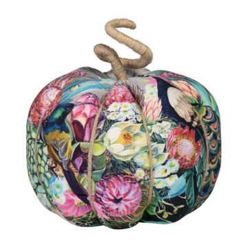 Calabaza decorativa AKUNA de algodón, hecha a mano, con motivo de pavo real, multicolor, Ø 18 cm Calabaza decorativa AKUNA de algodón, hecha a mano, con motivo de pavo real, multicolor, Ø 18 cm