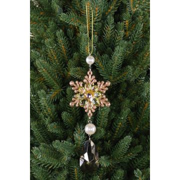 Flor de hielo acrílica para colgar ZERA, gotas, brillo, verde-oro, 16cm, Ø6cm