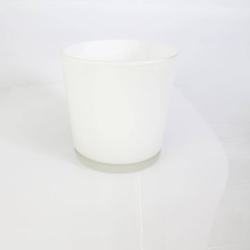 Gran vaso de cristal / maceta ALENA, blanco, 19cm, Ø18,5cm