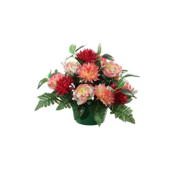 Arreglo floral decorativo con ranúnculos y áster de verano WIEBKE, maceta decorativa, rosa-rosa-crema, 26 cm, Ø 30 cm